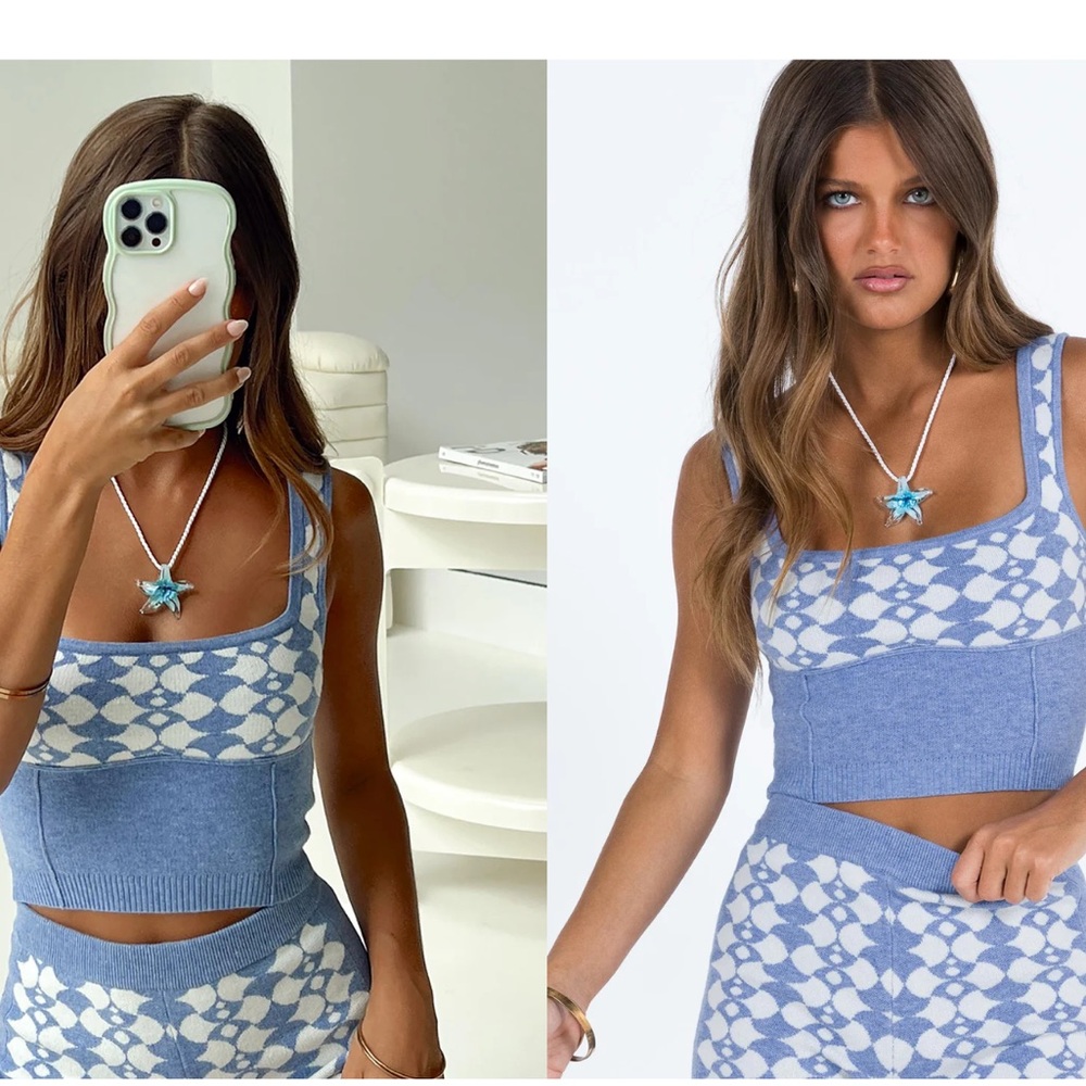 Princess Polly Blue and White Knit Crop Top